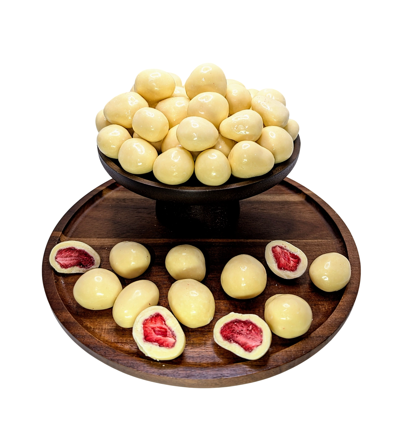 Erdbeeren gefriergetrocknet in weißer Schokolade