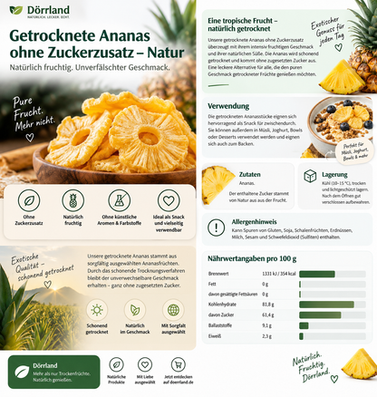 Getrocknete Ananas ohne Zuckerzusatz – Zutaten, Nährwerte und Verwendung