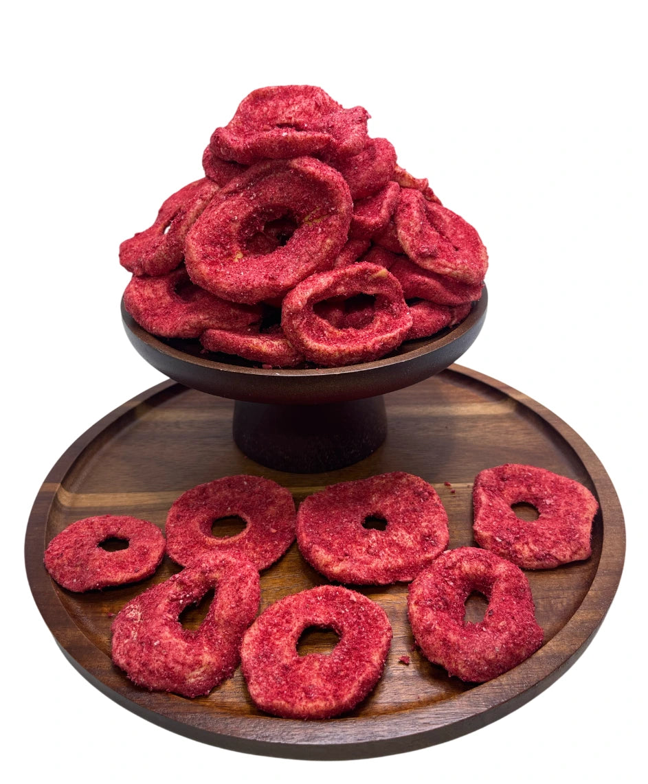 [Apfelringe (getrocknet mit Himbeerenpulver)] [100g/250g/500g/1kg] Dörrland