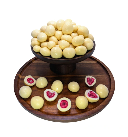 [Himbeeren Gefriergetrocknete in weißer Schokolade ]  [100g/250g/500g/1kg] Dörrland